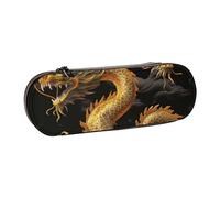 WPUTY Hard Shell PU Leather Pencil Case, Yellow Dragon Black Background Prints Pencil Box Waterproof Pen Organizer for School, Travel, Cosmetics & Gifts