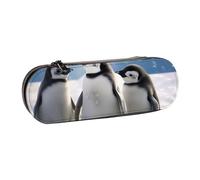 WPUTY Hard Shell PU Leather Pencil Case, Young Penguins with Snow Prints Pencil Box Waterproof Pen Organizer for School, Travel, Cosmetics & Gifts