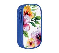 WPUTY Hawaiian Flower Print 1 Printed Large Capacity Pencil Case Blue Double-Layer Stationery Organizer, Cosmetic & Makeup Bag for Students, Teachers, Adults