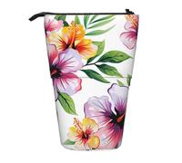 WPUTY Hawaiian Flower Print 1 Printed Pencil Case Standing Telescopic Pen Holder for Cosmetics Pouch Makeup Office Bag