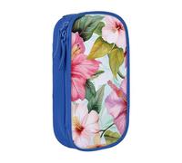 WPUTY Hawaiian Flowers Print Printed Large Capacity Pencil Case Blue Double-Layer Stationery Organizer, Cosmetic & Makeup Bag for Students, Teachers, Adults