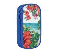 WPUTY Hawaiian Printed Large Capacity Pencil Case Blue Double-Layer Stationery Organizer, Cosmetic & Makeup Bag for Students, Teachers, Adults