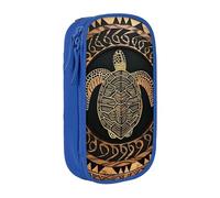 WPUTY Hawaiian Tapa Honu Turtle Printed Large Capacity Pencil Case Blue Double-Layer Stationery Organizer, Cosmetic & Makeup Bag for Students, Teachers, Adults