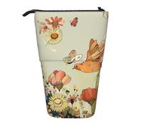 WPUTY Hen Flying Butterflies Among Flowers Print Printed Pencil Case Standing Telescopic Pen Holder for Cosmetics Pouch Makeup Office Bag