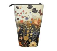 WPUTY Hen Flying Butterflies Among Flowers Printed Pencil Case Standing Telescopic Pen Holder for Cosmetics Pouch Makeup Office Bag