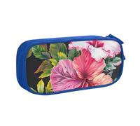WPUTY Hibiscus Flowers Print Printed Large Capacity Pencil Case Blue Double-Layer Stationery Organizer Makeup Bag for School, Office, Travel