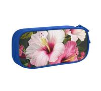 WPUTY Hibiscus Flowers Printed Large Capacity Pencil Case Blue Double-Layer Stationery Organizer Makeup Bag for School, Office, Travel