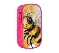 WPUTY Honey Bee Art Printed Large Capacity Pencil Case Pink Double-Layer Stationery Organizer, Cosmetic & Makeup Bag for Students, Teachers, Adults