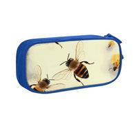 WPUTY Honey bee Printed Large Capacity Pencil Case Blue Double-Layer Stationery Organizer Makeup Bag for School, Office, Travel