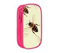 WPUTY Honey bee Printed Large Capacity Pencil Case Pink Double-Layer Stationery Organizer, Cosmetic & Makeup Bag for Students, Teachers, Adults