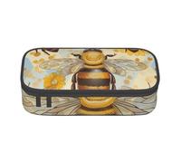 WPUTY Honey Bee Printed Pencil Case Large Capacity Pen Pencil Bag Stationery Box Makeup Pouch for Office Travel School