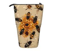 WPUTY Honey Bees Printed Pencil Case Standing Telescopic Pen Holder for Cosmetics Pouch Makeup Office Bag