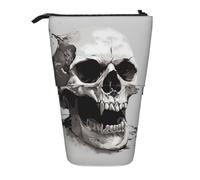 WPUTY Horror Skull Printed Pencil Case Standing Telescopic Pen Holder for Cosmetics Pouch Makeup Office Bag
