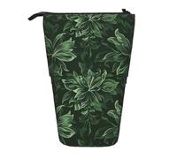 WPUTY Hunter Green Floral Petals Pattern Printed Pencil Case Standing Telescopic Pen Holder for Cosmetics Pouch Makeup Office Bag