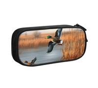 WPUTY Hunting Flying Wild Duck 1 Printed Large Capacity Pencil Case Black Double-Layer Stationery Organizer Makeup Bag for School, Office, Travel