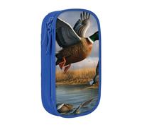WPUTY Hunting Flying Wild Ducks by The Lake Printed Large Capacity Pencil Case Blue Double-Layer Stationery Organizer, Cosmetic & Makeup Bag for Students, Teachers, Adults
