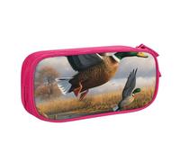 WPUTY Hunting Flying Wild Ducks by The Lake Printed Large Capacity Pencil Case Pink Double-Layer Stationery Organizer Makeup Bag for School, Office, Travel
