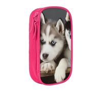 WPUTY Husky Puppies Dogs Printed Large Capacity Pencil Case Pink Double-Layer Stationery Organizer, Cosmetic & Makeup Bag for Students, Teachers, Adults