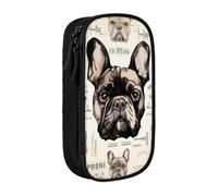WPUTY I Love French Bulldog Printed Large Capacity Pencil Case Black Double-Layer Stationery Organizer, Cosmetic & Makeup Bag for Students, Teachers, Adults