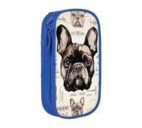 WPUTY I Love French Bulldog Printed Large Capacity Pencil Case Blue Double-Layer Stationery Organizer, Cosmetic & Makeup Bag for Students, Teachers, Adults