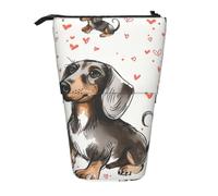WPUTY I Love My Dog Dachshunds Printed Pencil Case Standing Telescopic Pen Holder for Cosmetics Pouch Makeup Office Bag
