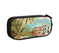 WPUTY Island of Cuba Printed Large Capacity Pencil Case Black Double-Layer Stationery Organizer Makeup Bag for School, Office, Travel