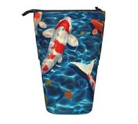 WPUTY Japanese Fish Printed Pencil Case Standing Telescopic Pen Holder for Cosmetics Pouch Makeup Office Bag