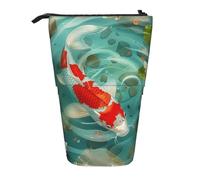 WPUTY Japanese Pretty Koi Fish Printed Pencil Case Standing Telescopic Pen Holder for Cosmetics Pouch Makeup Office Bag