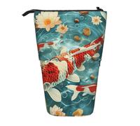 WPUTY Japanese Pretty Koi Fishs Printed Pencil Case Standing Telescopic Pen Holder for Cosmetics Pouch Makeup Office Bag