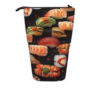 WPUTY Japanese Sushi Shrimp Printed Pencil Case Standing Telescopic Pen Holder for Cosmetics Pouch Makeup Office Bag