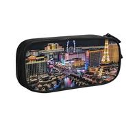 WPUTY Las Vegas Night View Printed Large Capacity Pencil Case Black Double-Layer Stationery Organizer Makeup Bag for School, Office, Travel
