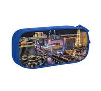 WPUTY Las Vegas Night View Printed Large Capacity Pencil Case Blue Double-Layer Stationery Organizer Makeup Bag for School, Office, Travel