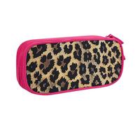 WPUTY Leopard Print Print Printed Large Capacity Pencil Case Pink Double-Layer Stationery Organizer Makeup Bag for School, Office, Travel