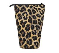WPUTY Leopard Print Print Printed Pencil Case Standing Telescopic Pen Holder for Cosmetics Pouch Makeup Office Bag