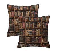 WPUTY Library Bookshelf Book Printed Throw Pillow Covers Set of 2 Pcs, 45x45 CM, All-Season Modern Pillow Cases for Car, Office Home and Bedroom Decor