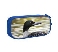 WPUTY Loon Nature Bird Printed Large Capacity Pencil Case Blue Double-Layer Stationery Organizer Makeup Bag for School, Office, Travel