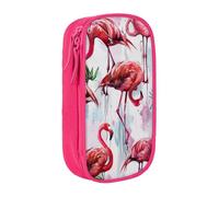WPUTY Lovely Pink Flamingos Printed Large Capacity Pencil Case Pink Double-Layer Stationery Organizer, Cosmetic & Makeup Bag for Students, Teachers, Adults