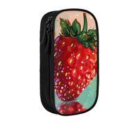 WPUTY Lovely Strawberry Printed Large Capacity Pencil Case Black Double-Layer Stationery Organizer, Cosmetic & Makeup Bag for Students, Teachers, Adults