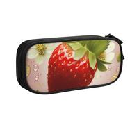 WPUTY Lovely Strawberry Printed Large Capacity Pencil Case Black Double-Layer Stationery Organizer Makeup Bag for School, Office, Travel