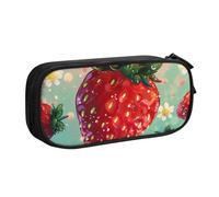 WPUTY Lovely Strawberry Printed Large Capacity Pencil Case Black Double-Layer Stationery Organizer Makeup Bag for School, Office, Travel