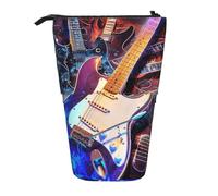 WPUTY Magic Electric Guitar Music Printed Pencil Case Standing Telescopic Pen Holder for Cosmetics Pouch Makeup Office Bag
