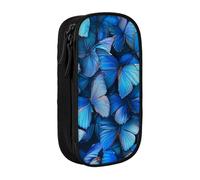 WPUTY Many Blue Butterfly Printed Large Capacity Pencil Case Black Double-Layer Stationery Organizer, Cosmetic & Makeup Bag for Students, Teachers, Adults