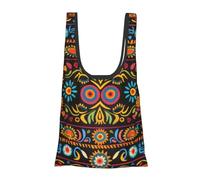 WPUTY Mexican Folk Art Boho Printed Reusable Shopping Bag Foldable Grocery Bags Washable Cloth Shopping Tote Bags Cute Holiday Bags with Handles