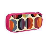 WPUTY Mid Century Modern Retro with Drop Shapes Printed Large Capacity Pencil Case Pink Double-Layer Stationery Organizer Makeup Bag for School, Office, Travel