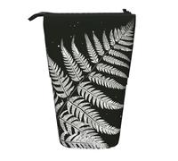 WPUTY Natural Plant Silhouette Fern Leaf Printed Pencil Case Standing Telescopic Pen Holder for Cosmetics Pouch Makeup Office Bag