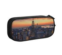 WPUTY New York City Printed Large Capacity Pencil Case Black Double-Layer Stationery Organizer Makeup Bag for School, Office, Travel