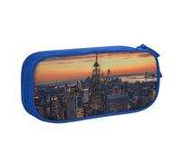 WPUTY New York City Printed Large Capacity Pencil Case Blue Double-Layer Stationery Organizer Makeup Bag for School, Office, Travel