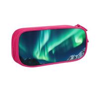 WPUTY Northern Lights Printed Large Capacity Pencil Case Pink Double-Layer Stationery Organizer Makeup Bag for School, Office, Travel