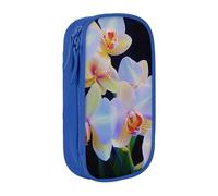 WPUTY Orchids Print Printed Large Capacity Pencil Case Blue Double-Layer Stationery Organizer, Cosmetic & Makeup Bag for Students, Teachers, Adults