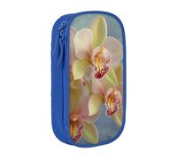 WPUTY Orchids Printed Large Capacity Pencil Case Blue Double-Layer Stationery Organizer, Cosmetic & Makeup Bag for Students, Teachers, Adults